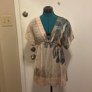 Womens lightweight Blouse short sleeves multi colored w/elastic waist XXI